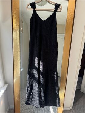 Modcloth Black Lace Maxi Dress with V-Neck and Knotted Straps